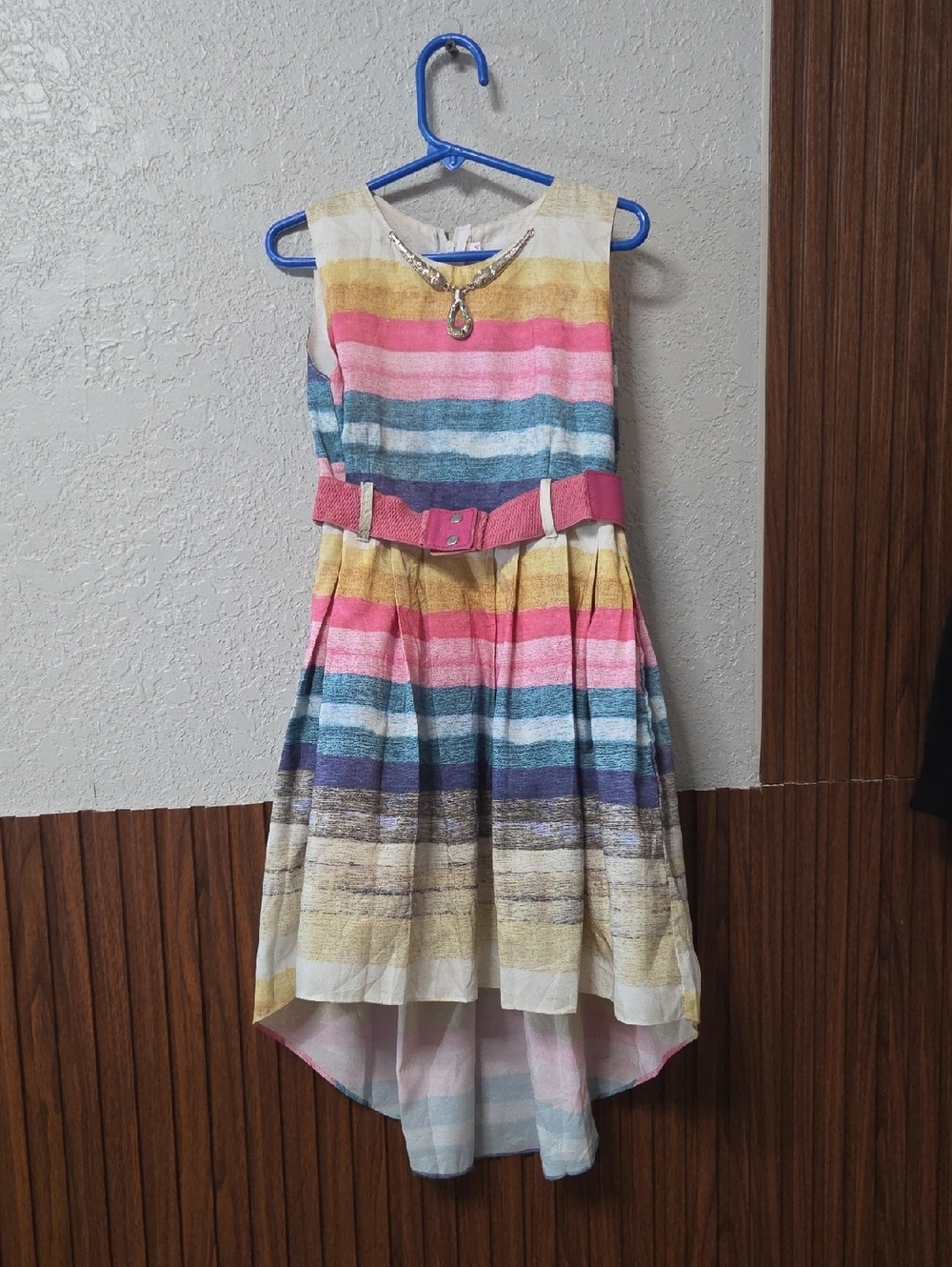 Fit Style Little Girls Multicolor Striped Party Dress with Belt Sz 5T 5